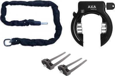Axa Solid Plus Ringslot ART2 Zwart + Insteekketting 140 cm 5,5 mm Zwart + Flex Mount Bevestigingsset