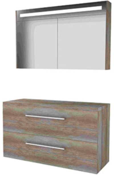 Basic-Line Premium 46 Badkamermeubelset - 120 x 46 cm - Met Grepen - 2 Lades - Wastafelblad - Spiegelkast met LED Verlichting - Scotch Oak