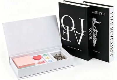 Set van 3 stapelbare decoratieve boekdozen met magneetsluiting, moderne opbergoplossing voor woonkamer, kantoor en boekenplank, verborgen ruimte voor accessoires en decoratie (zwart)