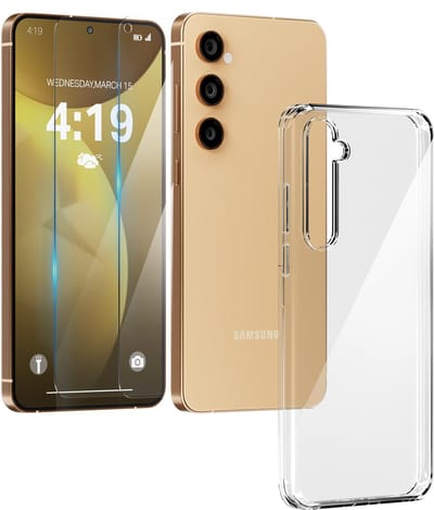 Hoesje geschikt voor Samsung S24 Transparant - 2x screenprotector - beschermglas screen protector- Anti Shock hoes case