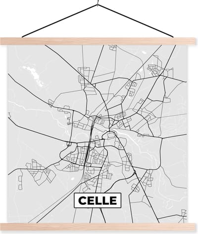 Posterhanger incl. Poster 40x40 cm - Schoolplaat - Duitsland - Stadskaart - Plattegrond - Kaart - Celle - Textielposter - Blanke latten - Stadskaart