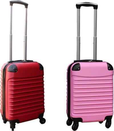 Travelerz kofferset 2 delig ABS handbagage koffers - met cijferslot - 27 liter - licht roze - rood