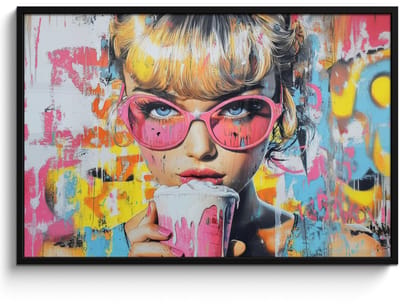 Poster in lijst - Fotolijst 120x80 cm - Posters - Expressief - Milkshake - Vrouw - Felle kleuren - Posterlijst zwart - Decoratie - Wanddecoratie woonkamer - Muurdecoratie slaapkamer