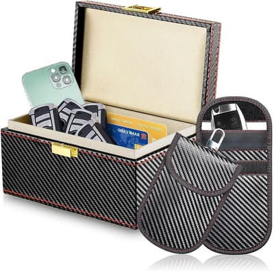 Grote Antidiefstal RFID Faraday Box voor Sleutels en Mobiele Telefoons met 2 Faraday Pouches voor Signaalblokkering