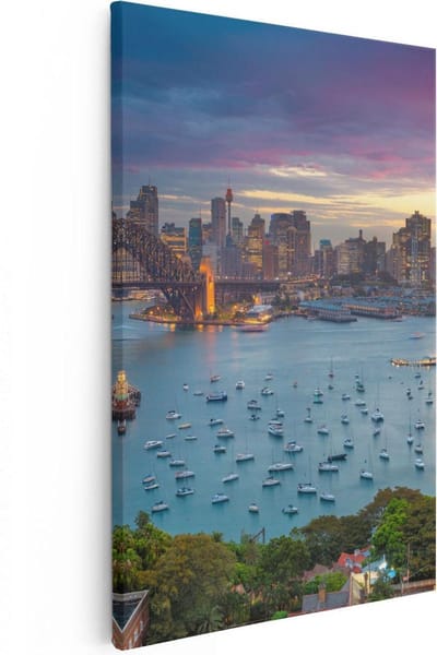 Artaza Canvas Schilderij Zonsondergang - 20x30 cm - Klein - Wanddecoratie Skyline - Muurdecoratie Boten Haven - Kamer Accessoires