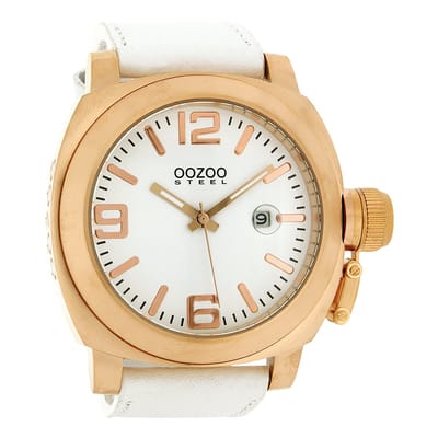 OOZOO Timepieces - Rosé goudkleurige horloge met witte leren band - OS159