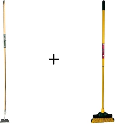 Synx Tools Rechte schoffel 16cm + Klauwbezem 35cm - Telescopisch Staal 70 - 140cm - Schoffel - 170cm Staal Met Hilt