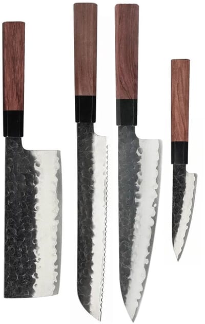 Shinrai Knives - Kurayami 4-delige Damascus Messenset - Koksmes + Broodmes + Nakiri + Schilmes