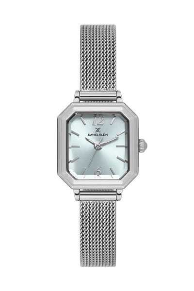Daniel Klein DK.1.13945-2 - Horloge - Polshorloge - Analoog - Dames - Vrouwen - Milanese/Mesh stalen band - Metaal - Achthoek - Cijfers - Strepen - Zilverkleurig - Lichtgroen - Zwart