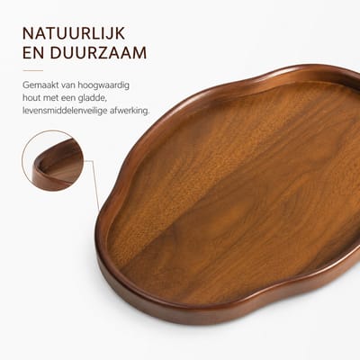Houten Dienblad voor Salontafel – Rustiek Serveerblad voor Ontbijt, Thee, Snacks en Fruit – Decoratief Houten Plateau voor Keuken, Woonkamer, Eetkamer en Feesten
