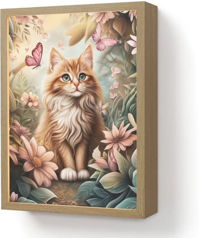 Nachtlampje 30x40 cm - Kinder lamp - Kat - Bloemen - Vlinders - Roze - Tafellamp kinderkamer draadloos - Slaapkamer lampje - Bedlamp kinderen - Kinderlampje - Wandlamp babykamer - Nachtlampjes