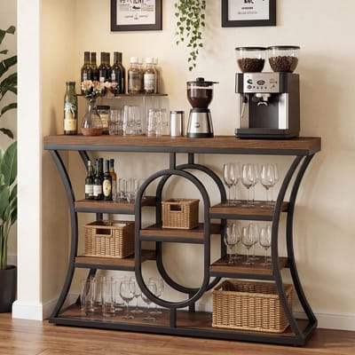 LITTLE TREE CONSOLETAFEL - Industrieel Haltafel - Met Opbergplank - Smal Bijzettafel - Voor Woonkamer Bank Gang Entree - Rustiek Bruin - 105 x 30 x 80 cm