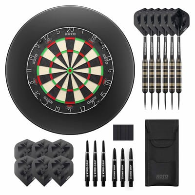KOTO - King Pro Editie - Zwart - Sisal Dartbord - Surround - 2 Sets Darts & Dartwallet