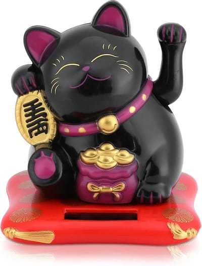 Solar Gelukskat – Wapperende Lucky Cat – Decoratie Beeldje – Zwart