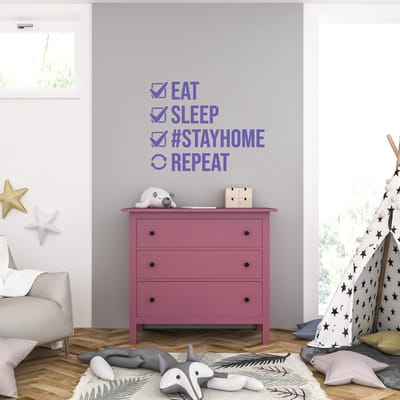Muursticker - Eat Sleep Stayhome Repeat - 58 x 74 - Paars