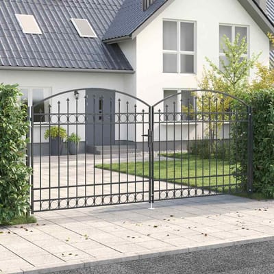 vidaXL - Hekpoort - met - slot - Grijs - 301 - x - 224.5 - cm - Staal