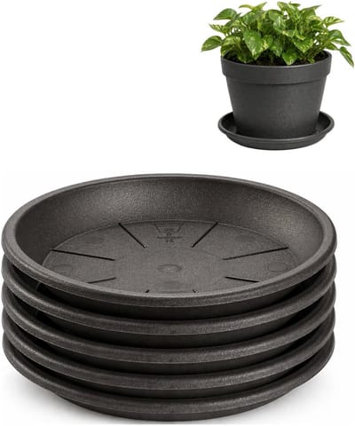 Plasticforte plantenpot onder schotel / water opvang schaal - 5x - antraciet - Dia 30 cm - Kunststof - voor pot met Dia 35/40 cm