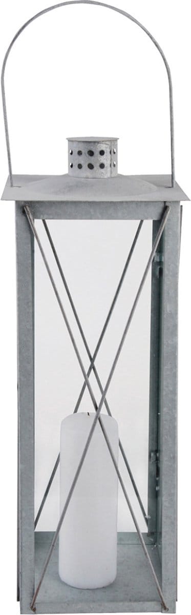 Flancy Flames Lantaarn - zink - windlicht - zilverkleurig - 12 x 12 x 25,5 cm - tuinverlichting