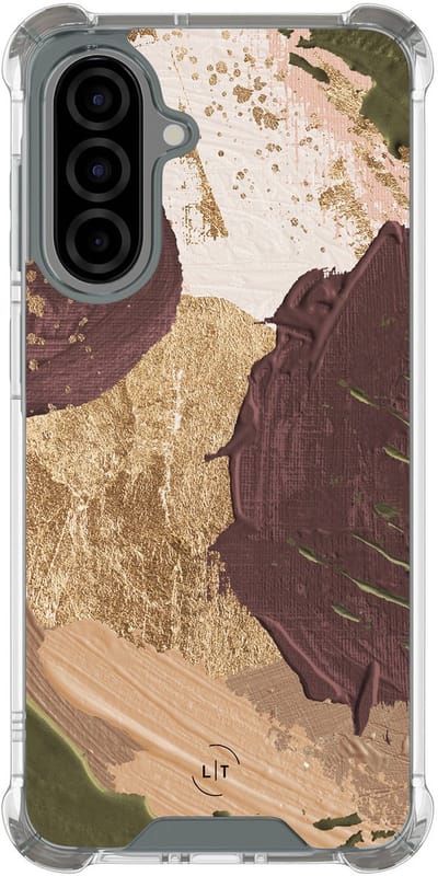 Shockproof hoesje - Geschikt voor Samsung Galaxy A56 - Abstract art - Extra sterke case - TPU/polycarbonaat - Print / Illustratie - Bruin, Transparant
