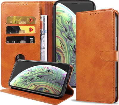 Geschikt voor iPhone X/Xs Telefoonhoesje Kunstleer met Magnetisch lipje en Pasjeshouder Book Case met Klepje - Bruin - Smartphonica geschikt voor Apple iPhone X/10;Apple iPhone Xs