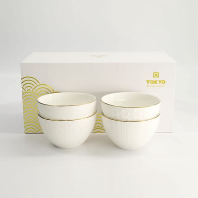 Tokyo Design Studio Nippon White Kommenset Porselein Ø11,4 cm Set van 4 Geschenkdoos
