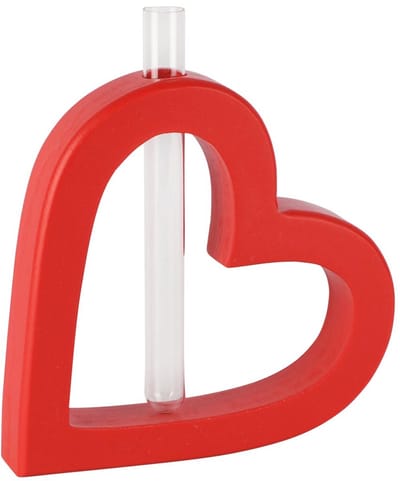 Dekoratief | Deco hart m/vaasje, rood, hout/glas, 15x3x17cm | A260670