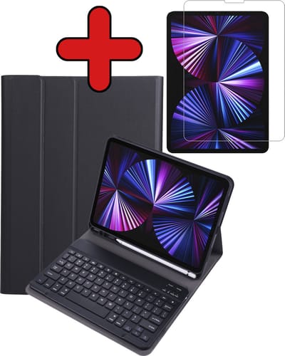 Hoes - Geschikt voor Apple iPad Pro (2022) - 11 inch - 4e generatie - Met Screenprotector - Toetsenbord Case - Keyboard Book Cover - Hoesje - Zwart