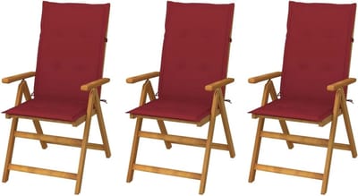 Klapstoelen Tuin - Terrasstoelen Buiten - Buiten Dineren - 5 Standen Verstelbaar - 3 stuks - Bordeaux Rood