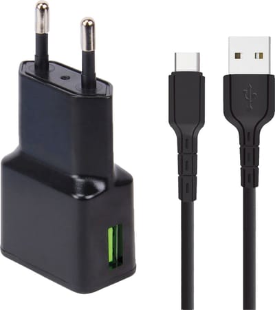Snellaad Oplader - Snellader Geschikt voor Samsung Telefoon en Tablet - USB C naar USB A - PVC Materiaal - 1 Meter - Oplaadkabel - USB C Adapter - 15W Vermogen - Incl. USB C Kabel - Adaptive Fast Charger - Stekkerblok - Zwart
