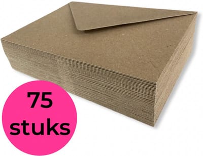 75x Luxe Enveloppen C6 Kraft Bruin - 162x114mm - 110 g/m² - Duurzaam 100% Gerecycled Papier - A6 Envelop