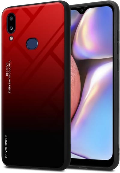 Cadorabo Hoesje geschikt voor Samsung Galaxy A10s / M01s in ROOD - ZWART - Tweekleurige beschermhoes van TPU-silicone Case Cover en achterzijde van gehard glas