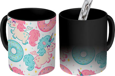 Magische Mok - Foto op Warmte Mokken - Koffiemok - Eenhoorn - Donut - Baby - Magic Mok - Beker - 350 ML - Theemok