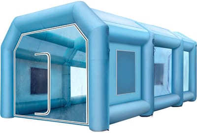 Opblaasbare Spuitcabine van 9 X 4,0 X 3,5 m, Wordt Geleverd met 2 Ventilatoren. Opblaasbare Spuitcabine met Filtersysteem, Draagbaar voor Op De Parkeerplaats En Als Werkplek Als Tent.