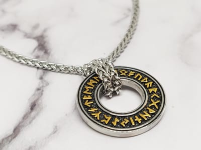 Mei's - Viking Rune Coin - ketting heren - runen - RVS zilver/goud - 60 cm