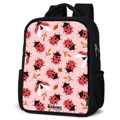 NoBoringSuitcases.com® - Rugzak zwart - Schooltas jongen & meisje - Rode lieveheersbeestjes op roze achtergrond - Rugtas voor school - Boekentas kind - Schoolrugzak - Kinderrugzak