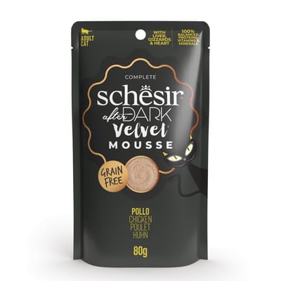 12x80g Schesir After Dark Fluwelen Mousse Kip natvoer voor katten