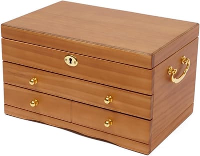Houten Sieradendoos met 3 Lagen en Spiegel voor Dames