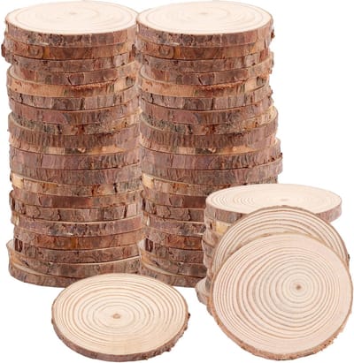 Set van 50 houten schijven voor knutselen, 6-7 cm boomschijven met schors, ronde decoratieve houten discs voor ambachtelijke projecten en DIY decoratie