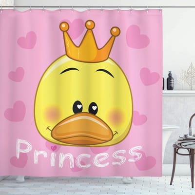 ABAKUHAUS Douchegordijn – Prinses Eend – 175x180 cm – geel/roze