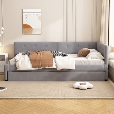 90x200cm slaapbank - met uitschuifbaar bed - eenpersoonsbed - grijs - zonder matras