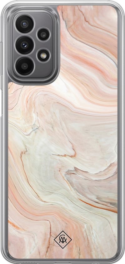 Casimoda® hoesje - Geschikt voor Samsung Galaxy A23 - Marmer Waves - 2-in-1 case - Schokbestendig - Water - Verhoogde randen - Bruin/beige, Transparant