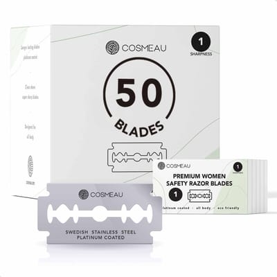 Cosmeau Safety Razor Blades voor Vrouwen Alle Lichaamsdelen - 50 Stuks Safety Razor Scheermesjes Mesjes voor Bamboozy Safety Razors - Platinum - Zero Waste