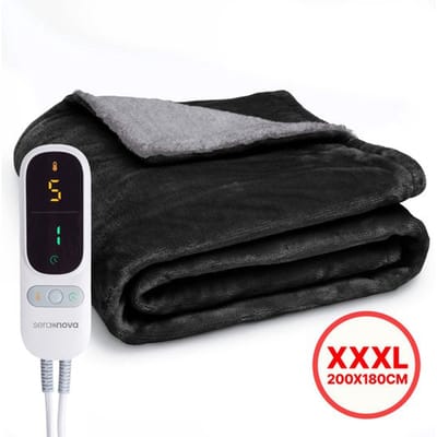 Seranova Elektrische Deken 3XL - Extra Warmtedraden - Premium Model - 200x180 cm - 2 persoons Warmtedeken - Dubbelzijdig Fleece Sherpa - Grijs