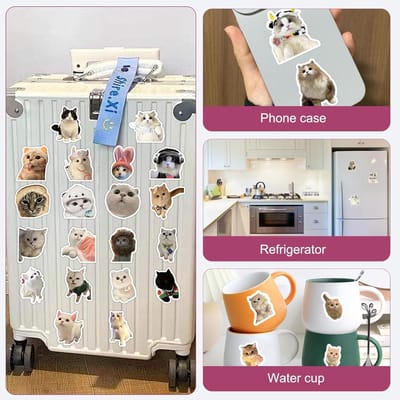 60 Stuks grappige kattenstickerset - waterdichte kattenmestickers voor laptop, mobiele telefoons, skateboard en meer - creatieve doe-het-zelf - volwassenen - speels design - veelzijdig gebruik