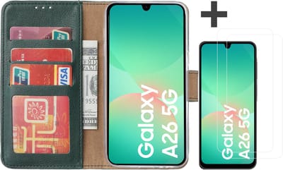 Hoesje met 2 Stuks Screenprotectors Geschikt voor Samsung Galaxy A26 – Arara bookcase met pasjeshouder - Groen