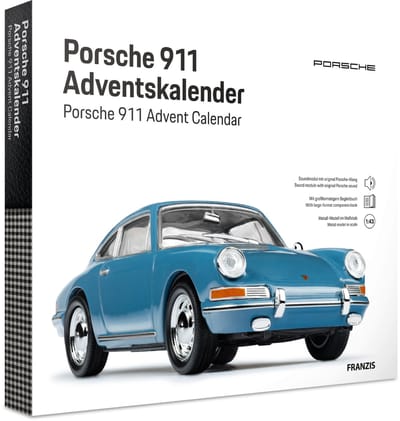 Franzis Adventskalender - 67664 Porsche 911 - Blauw - Sport Auto - Metalen Modelbouwpakket met Geluid - 1:43