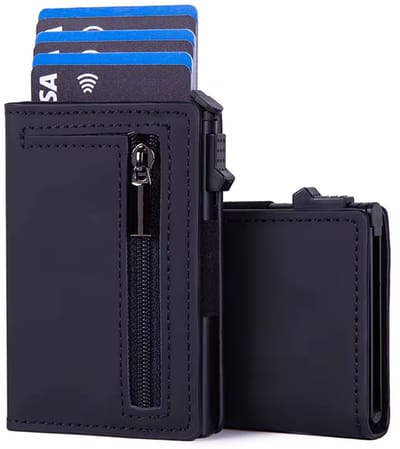 Magnetische Herenportemonnee – Luxe Leren Minimalistische Portemonnee met RFID Blokkering, Pop-up Kaarthouder, Veilig en Stijlvol, Perfect voor Dagelijks Gebruik en Cadeau-ZWART