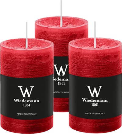 Wiedemann Cilinderkaars/stompkaars - 3x - rustieke kaars - rood - 6 x 9 cm - 30 branduren