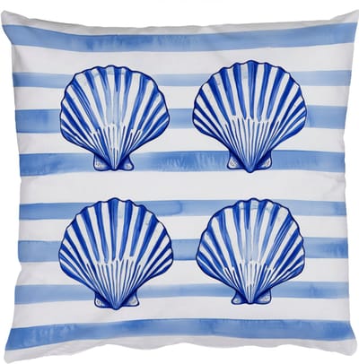 Sierkussens - Kussentjes Woonkamer - 50x50 cm - Vier schelpen - Blauw - Wit - Strepen
