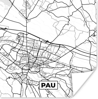 Poster Frankrijk - Plattegrond - Pau - Stadskaart - Kaart - Zwart wit - 100x100 cm XXL